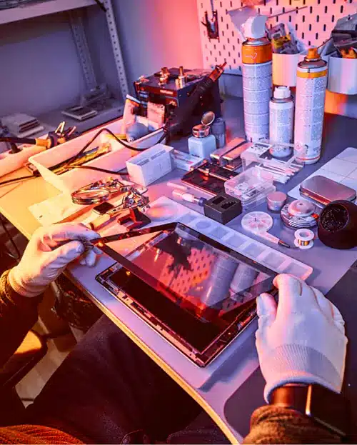 Technician repairs broken tablet